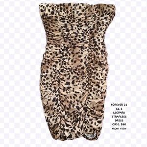 FOREVER 21 SZ S LEOPARD RUCHED/STRAPLESS DRESS